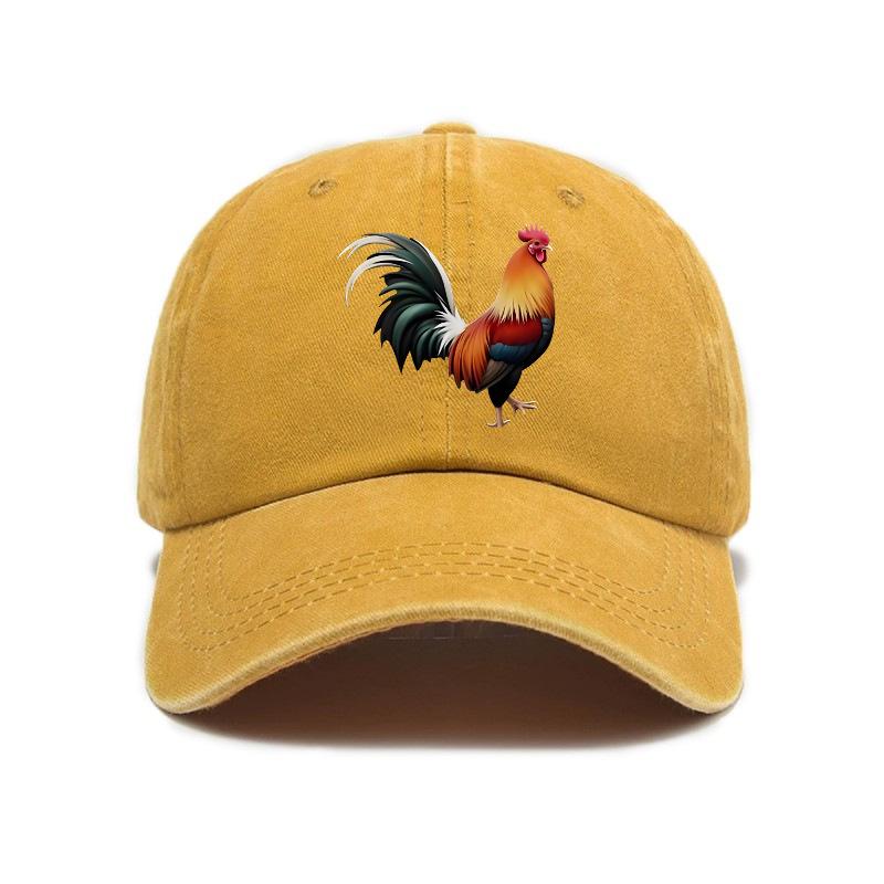 Rooster print washed distressed soft top baseball cap men and women outdoor hat