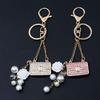 Fashion Crystal Bag Shape Flower Rhinestone Keychain for Women's Bags Pendants Decoration Accessories Car Keyrings Jewelry
