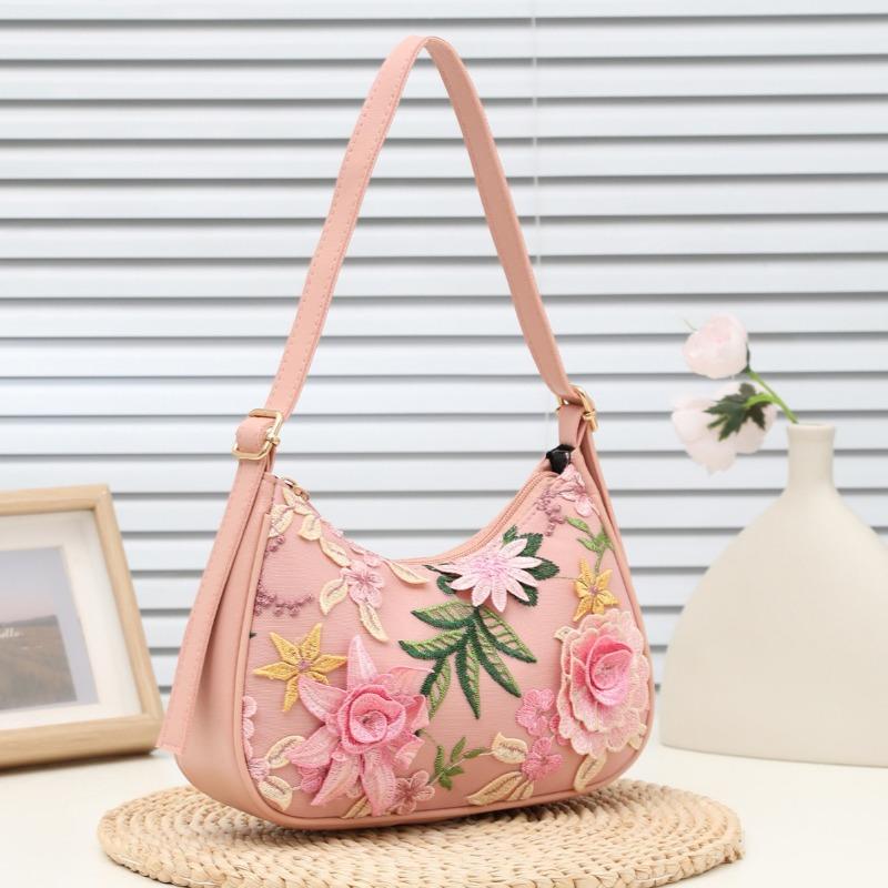 Embroidered flower shoulder bag, new trendy women's handbag, fashionable and simple underarm bag, one piece.