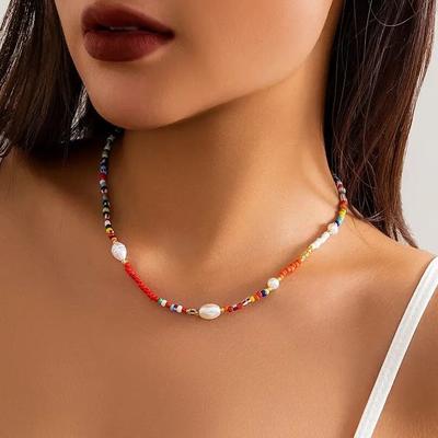 Cute Hip Hop Colorful Rice Beads Short Chokers Necklaces for Women Sweet Bohemian Imitation Pearl Neck Chain Girls Party Jewelry