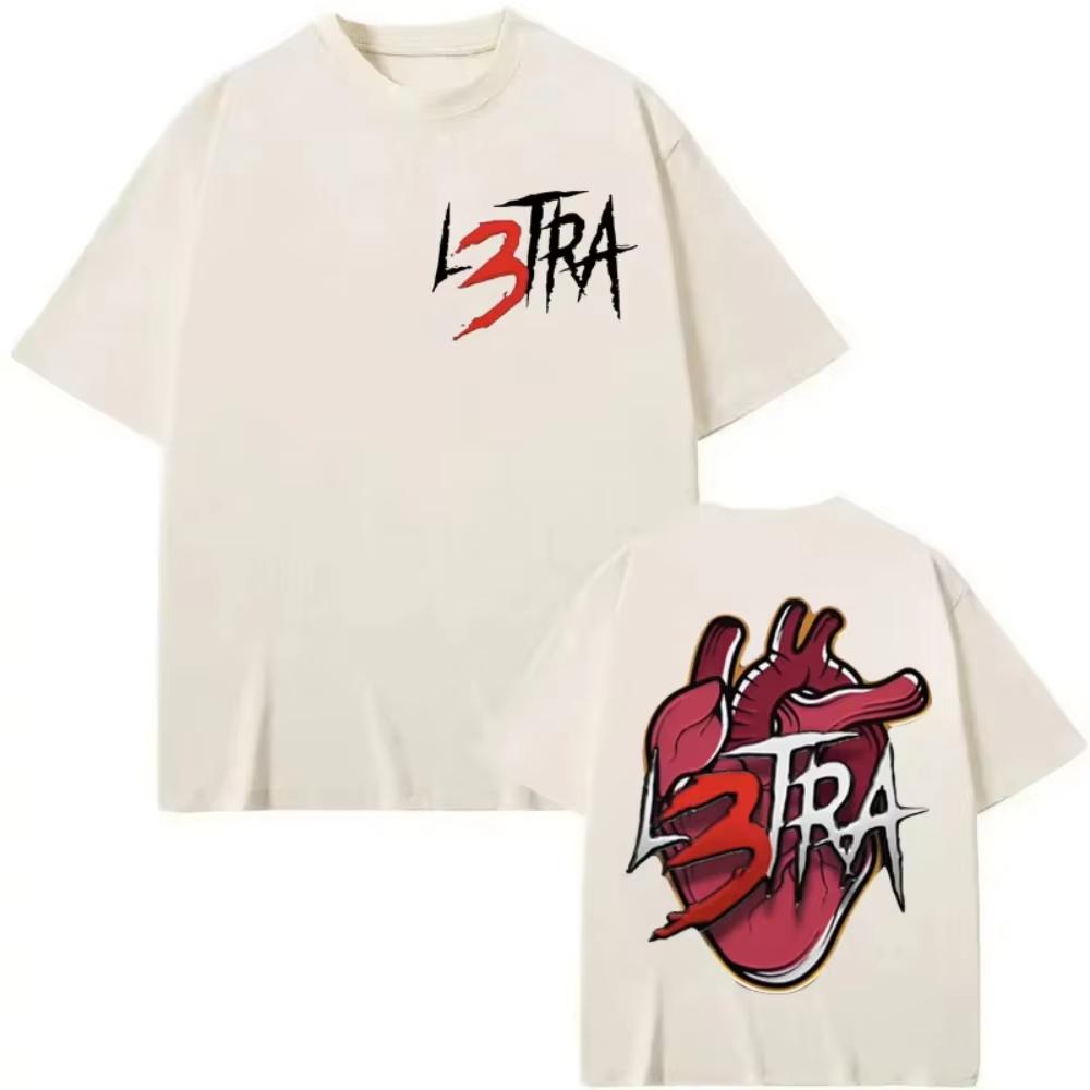 Rapper Luar La L Merch T Shirts Music Album L3TRA Double Sided Print Tshirt Unisex Women Clothing Fashion Hip Hop Streetwear