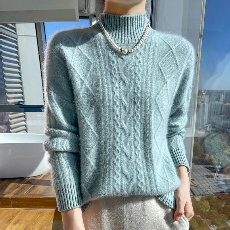 Thick Wool Cable Knit Cardigan: Retro High-Neck Sweater, Warm Winter Base Layer