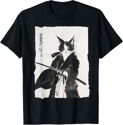 Maglietta Gatto Samurai Vintage Ukiyo-e Arte Guerriero Grafica Arte Gatto