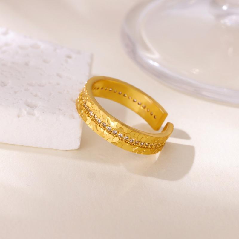 Crushed ice ice full of zircon Super Flash Sansheng III k gold non-fading ring women's wide mouth ring pair ring