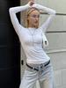 Autumn 2024 European & American Style Women's Slim Fit Solid Color Bell Sleeve Top
