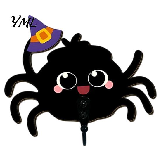 Stable Load Bearing Hook for Bags Wooden Spider Wall Keys Hat Towel, Cute Cartoon Black Decorative Halloween Hanger, Mounted Gothic Key Entryway