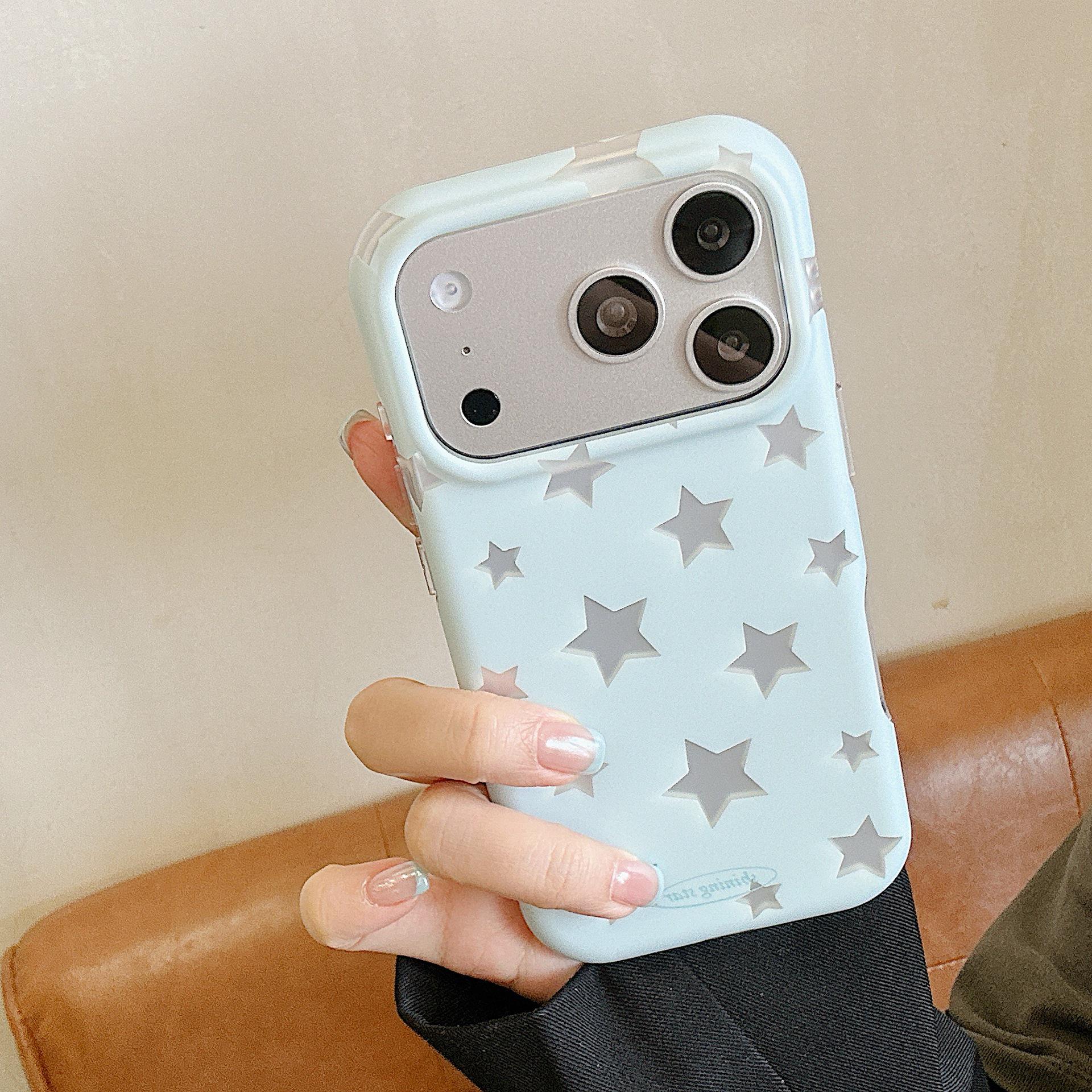 

Korean Style Solid Color Star Phone Case for iPhone 16, 17, 17 Pro Max, 15 Girly 15 Pro Max