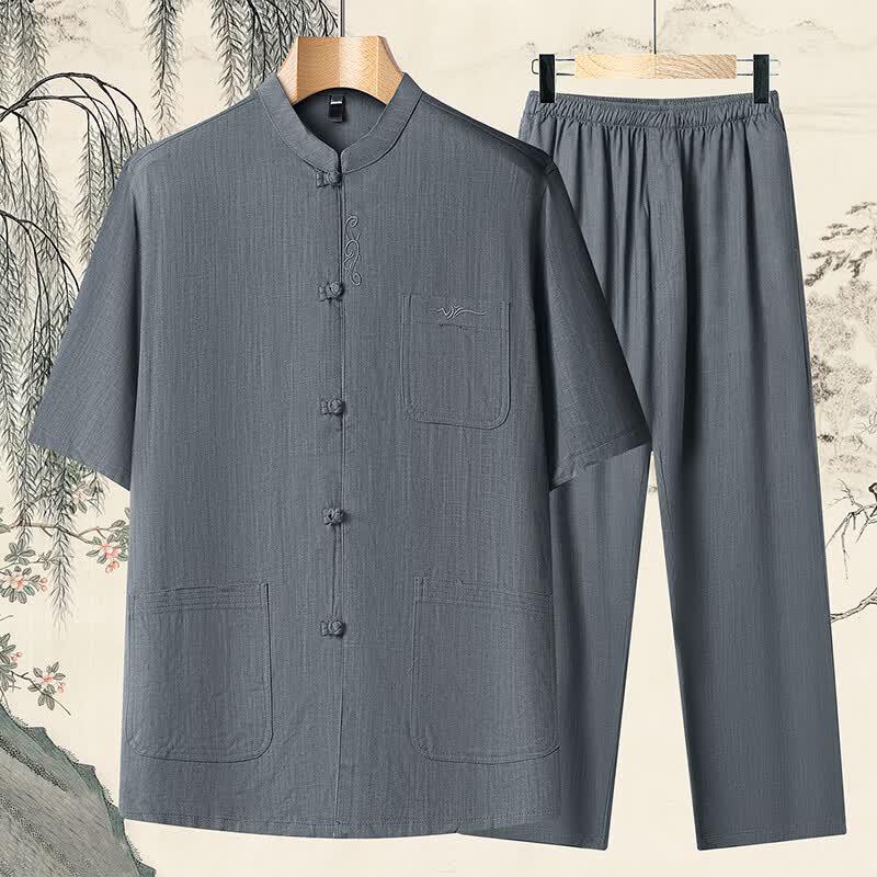 

Firstview Men s Casual Tang Suit Cotton Linen Set XXXXL