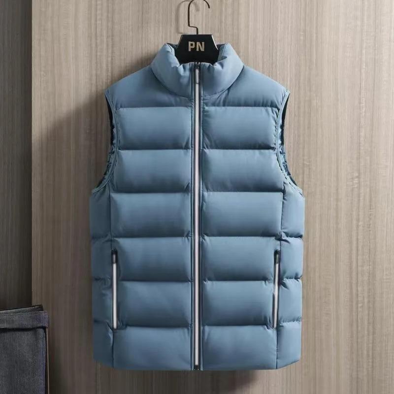 

2026 New autumn and winter school warm men s and women s down cotton vest fashion sports leisure windproof pure color vest 5XL синій