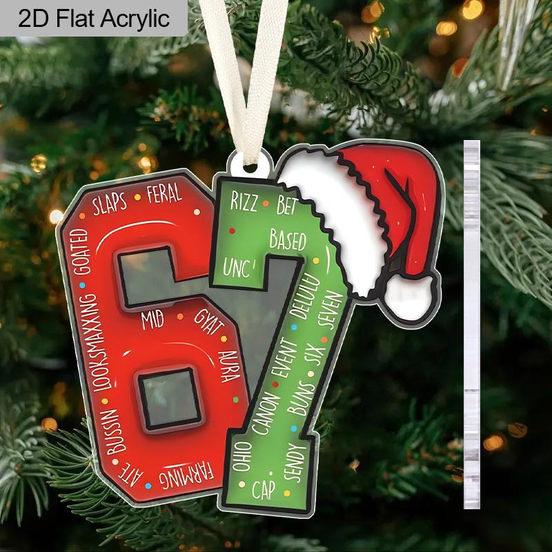 Trendy Number 67 Ornament,Red Green Classic Color Hanging Decoration,Funny Hanging Decor for Xmas Tree– Perfect Gift for Gen Z, Friends, Besties, Bro