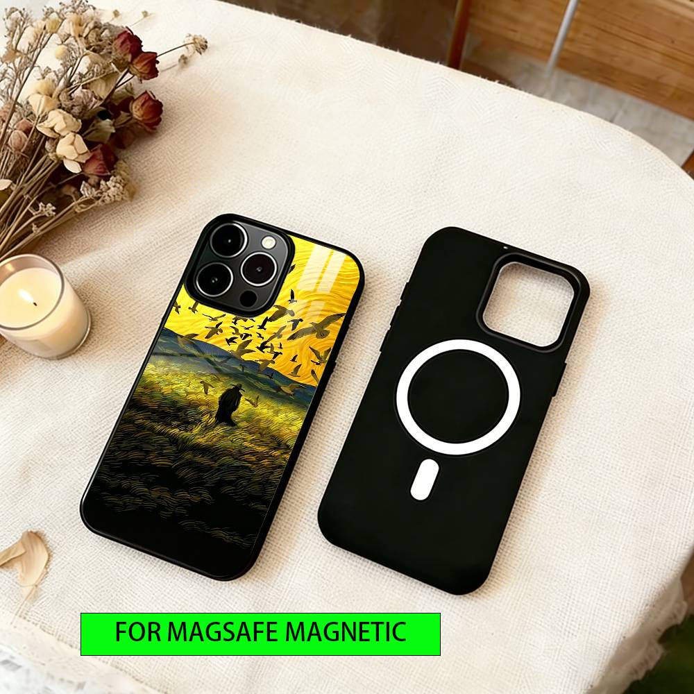 Oil Painting Phone Case For iPhone17,16,15,14,13,12,11 Plus,Pro Magnetic with Magsafe Wireless Charging