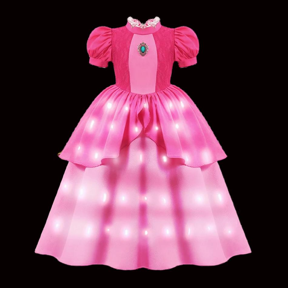 Vestito LED Luminoso per Bambina Ragazza Bambini Viola Verde Costume Cosplay Carnevale Festa di Compleanno Vestiti Costume di Halloween Abito da Ballo