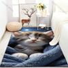 1PC Kitten in Blanket Pattern Carpet Soft Fluffy Floor Mat for Bedroom Living Room Sofa Modern Home Decor Machine Washable Rug