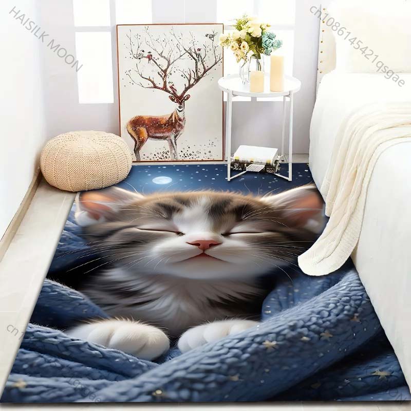 1PC Kitten in Blanket Pattern Carpet Soft Fluffy Floor Mat for Bedroom Living Room Sofa Modern Home Decor Machine Washable Rug