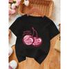 Kids Summer Crewneck T-Shirt, Granny's Cherry Cake Print Soft Breathable Stylish Short Sleeve Casual Tee
