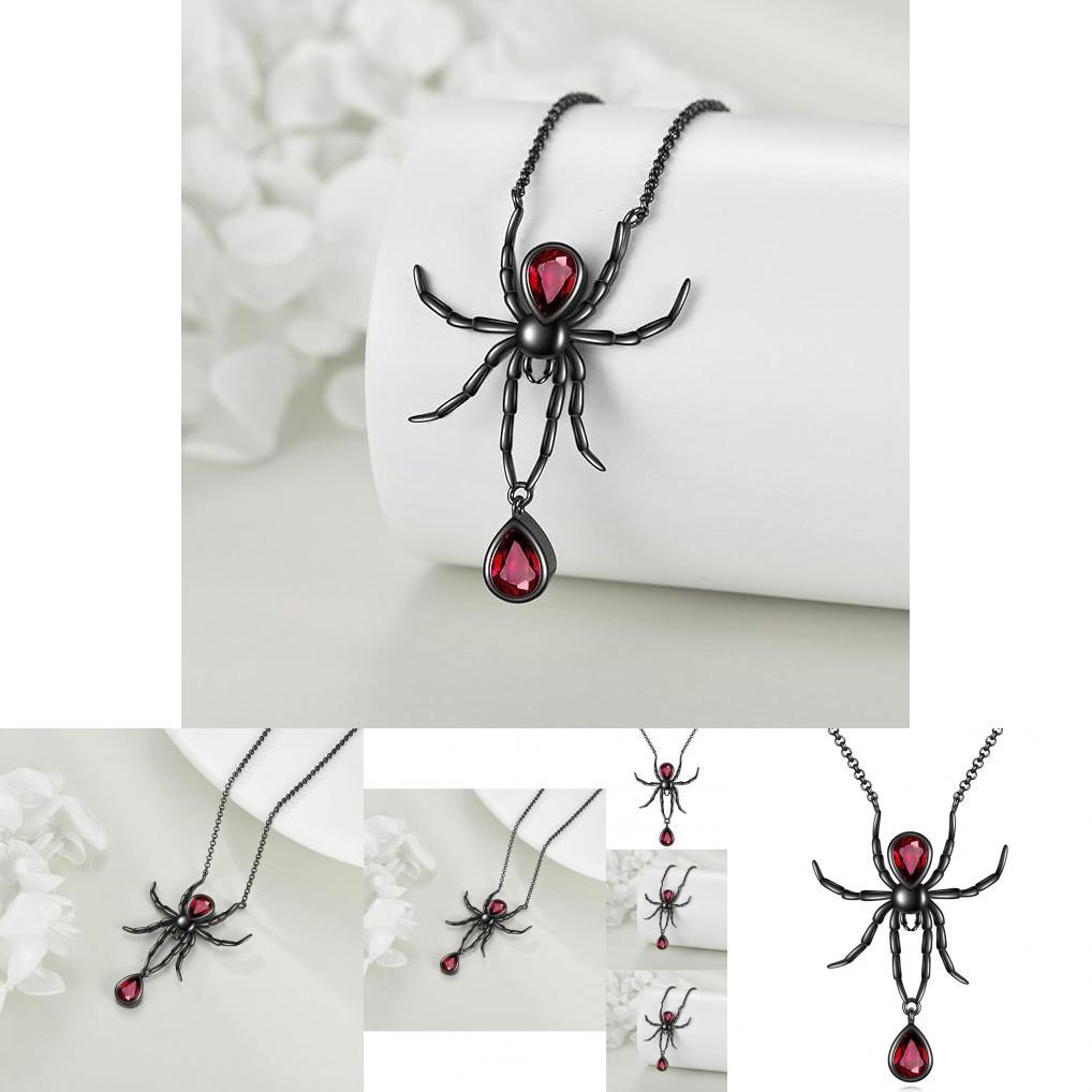 Gothic Style Black Spider Pendant Necklace For Women Fashionable Statement Jewelry