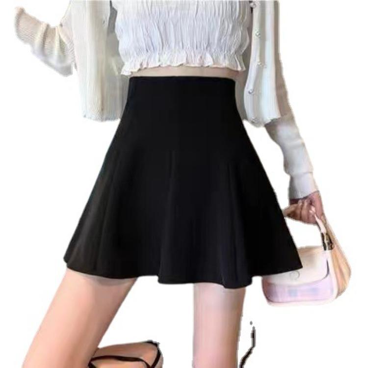 Skirt for Women Autumn High-Waisted A-Line Puffy Skirt Casual Design-forward Slimming All-match Versatile Black Ruffled Bodycon Pleated Skirt