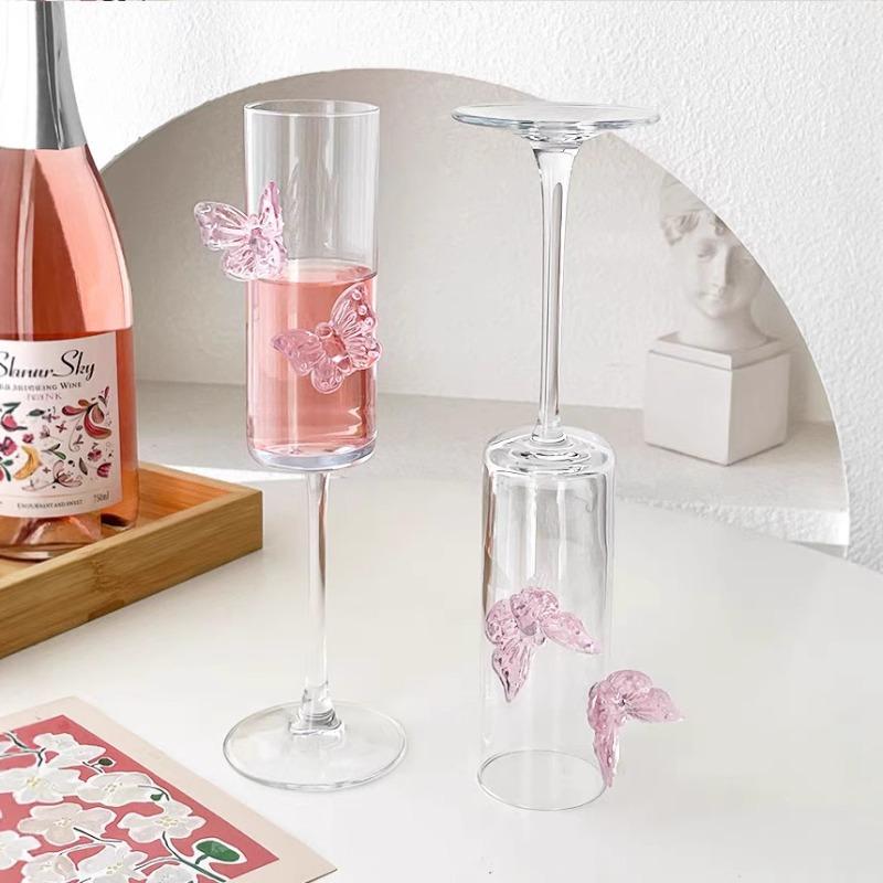 1PC High - Value Butterfly Champagne Glass with High Stem Cocktail Glass Home Crystal Glass