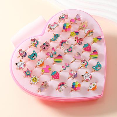36Pcs Cartoon Children's Ring Ring  Princess Girls  Grab Clip Cute Hand Decoration (with Box)