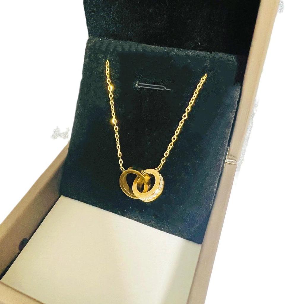 Luxury Titanium Steel Double Ring Diamond Necklace: Elegant and Versatile Accessory