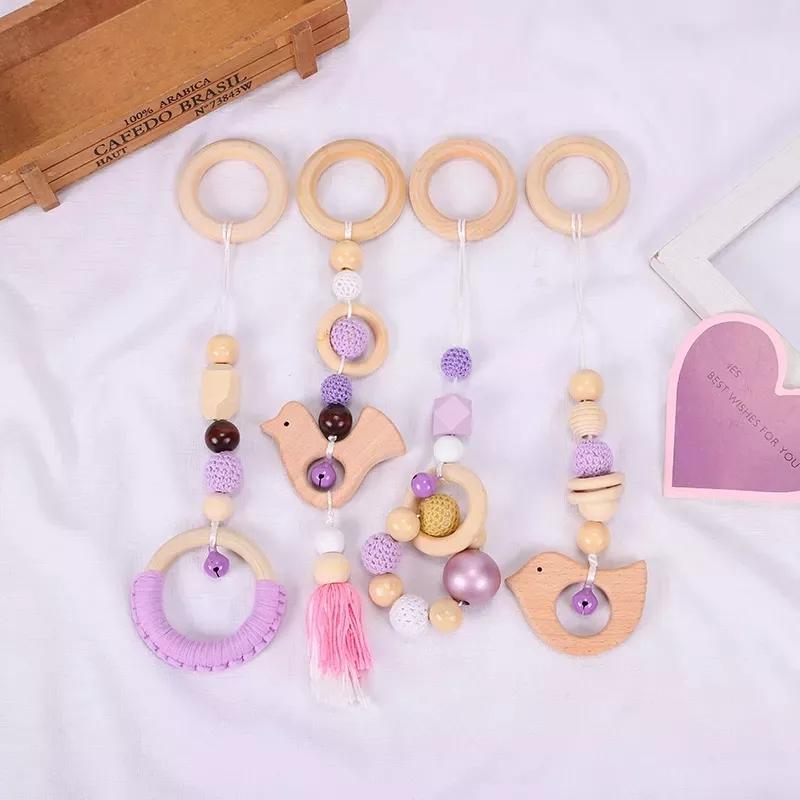 Decoration Fringe Pendant Beech Wooden Baby Teethers Set Animal Shape Baby Learning Toys Custom New Born Gift Set Teether Set