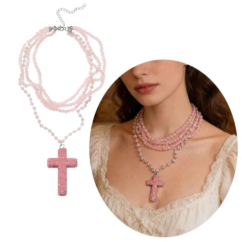 Trendsetting Beaded Crucifix Necklace For Women Adjustable Length Clavicle Chain Suitable For Everyday Styling