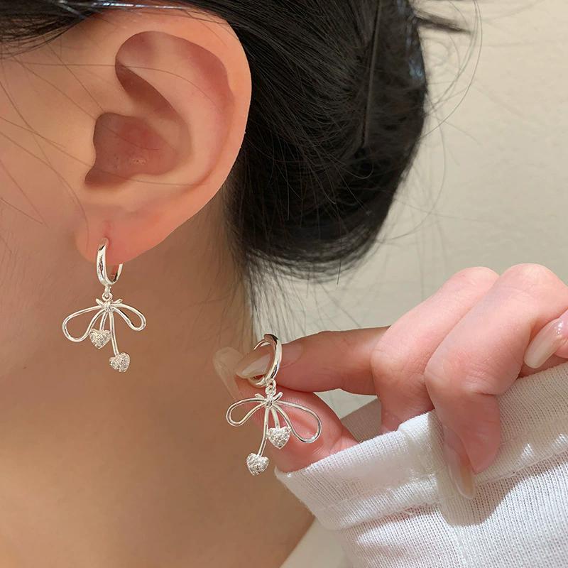 Sweet Love Heart Bowknot Drop Dangle Earrings Hoop For Women Girl Fashion New Jewelry Accessories Gift Party Holiday