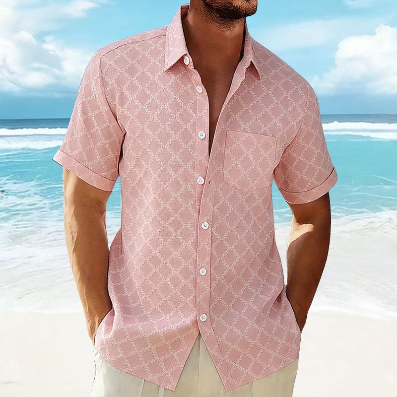 

2026 New Model Loose Casual Turn-down Collar Half-sleeve Men s Shirt S розовый