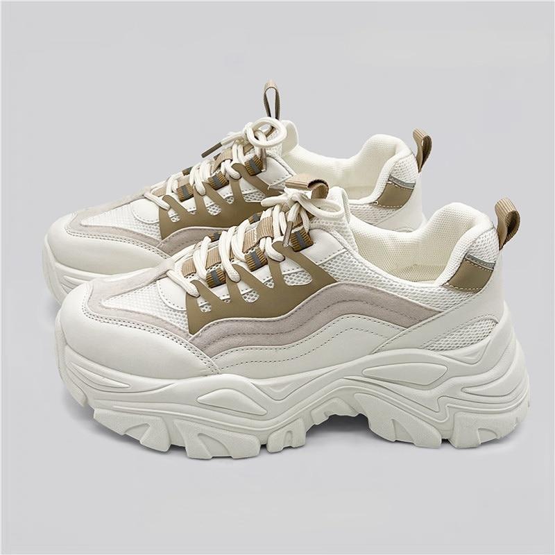 

Толстые кроссовки, женская вулканизированная обувь, женская обувь из искусственной кожи на высоком каблуке со шнуровкой, женская повседневная обувь с круглым носком, разные цвета, большие размеры