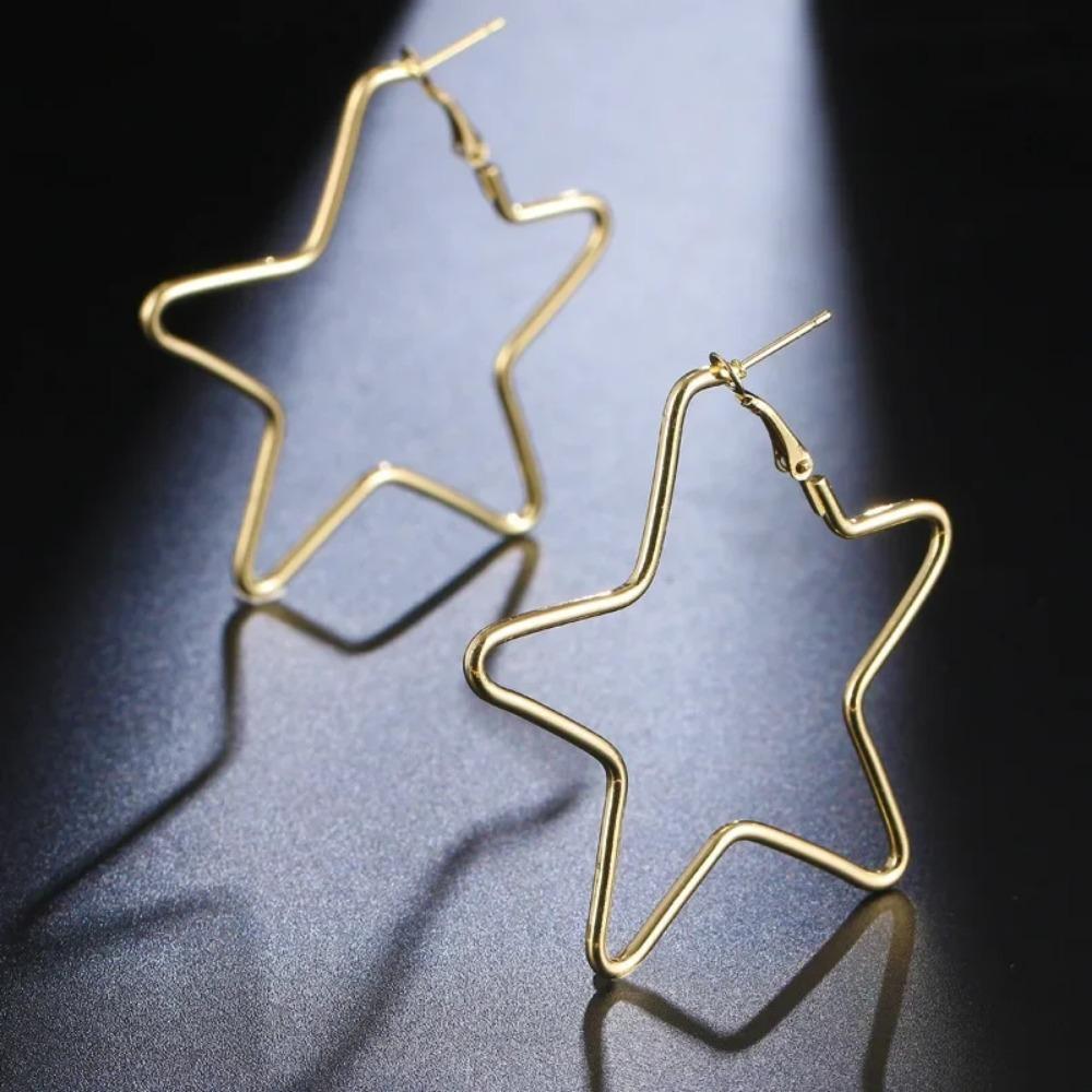 Stainless Steel Hollow Pentagram Hoop Earrings Boho Vacation Style Five-pointed Star Earring Punk Party Daily Jewelry Gift