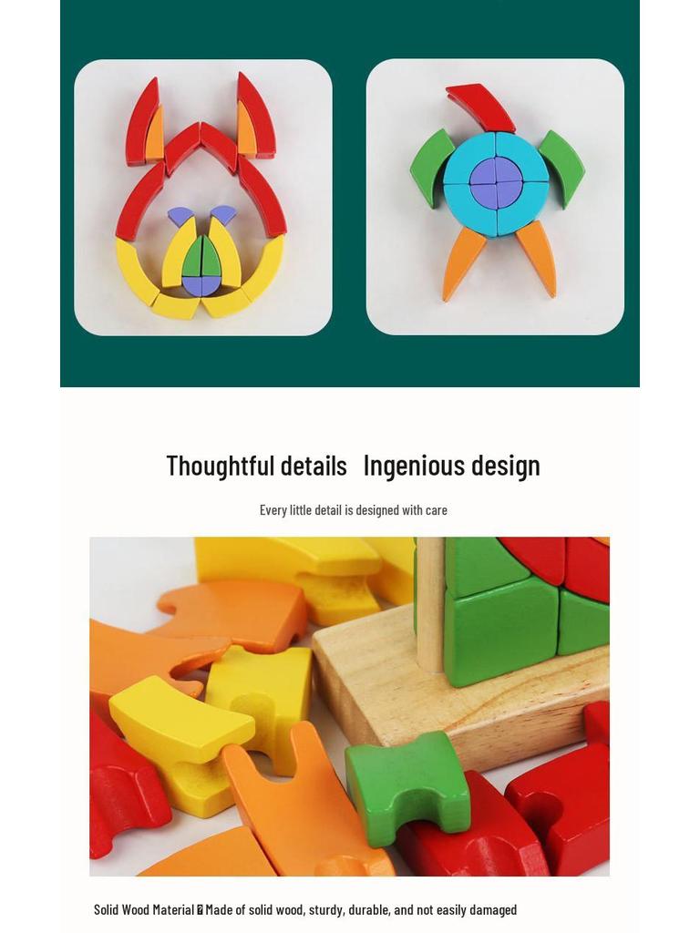 Rainbow Stackable Wooden Geometric Shapes - Baby Educational Toy Rings