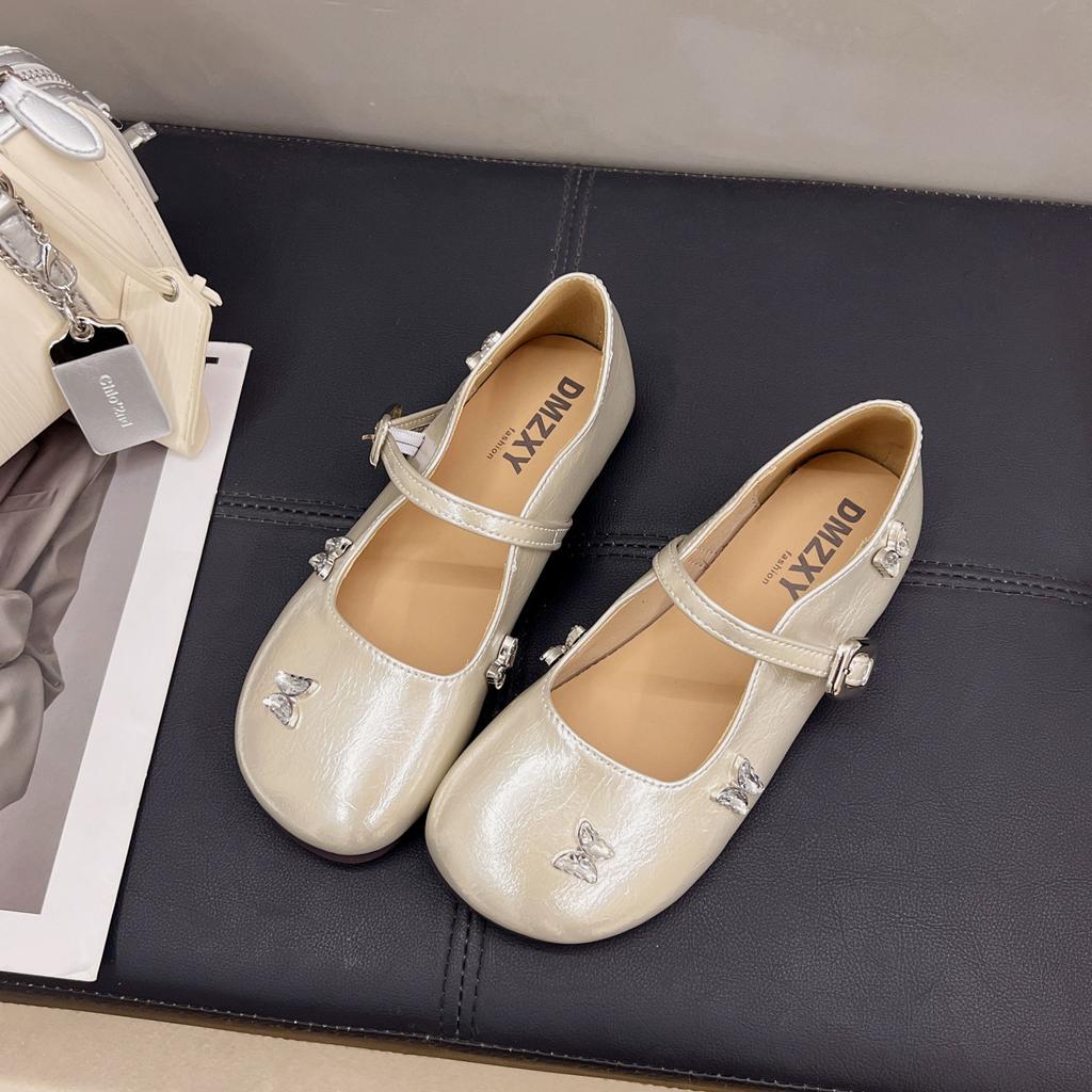 2025 New Korean Version Flat-soled Single Shoes Women's Versatile Casual Mary Jane Shoes Breathable Butterfly Soft-soled Grandma Shoes Tide