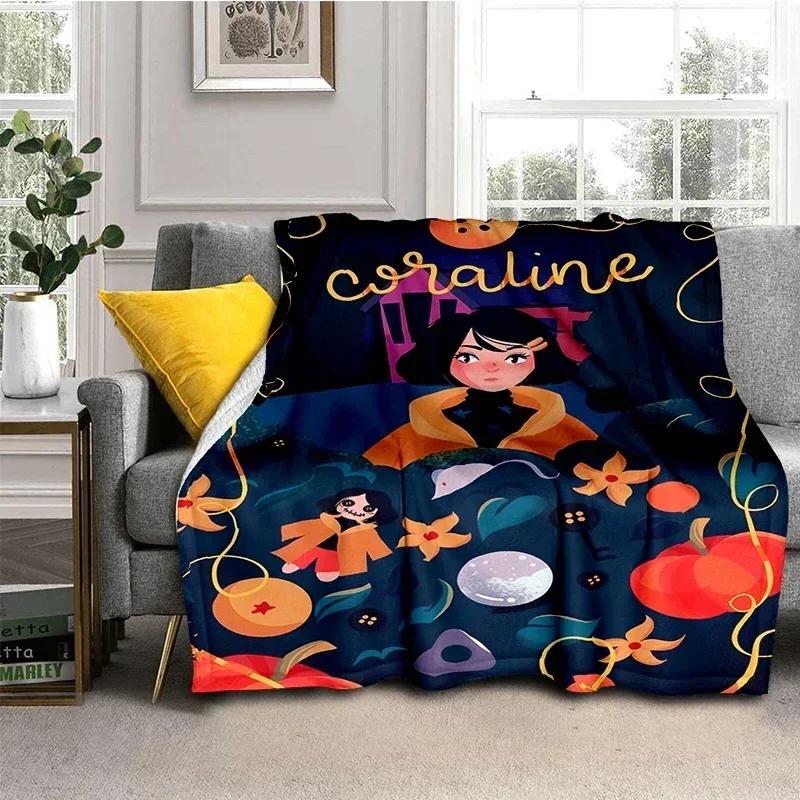Coraline Movie Throw Blanket Super Soft Kawaii Perfect for Travel Bedding Couch Sofa Bed Birthday Gift Home Textile