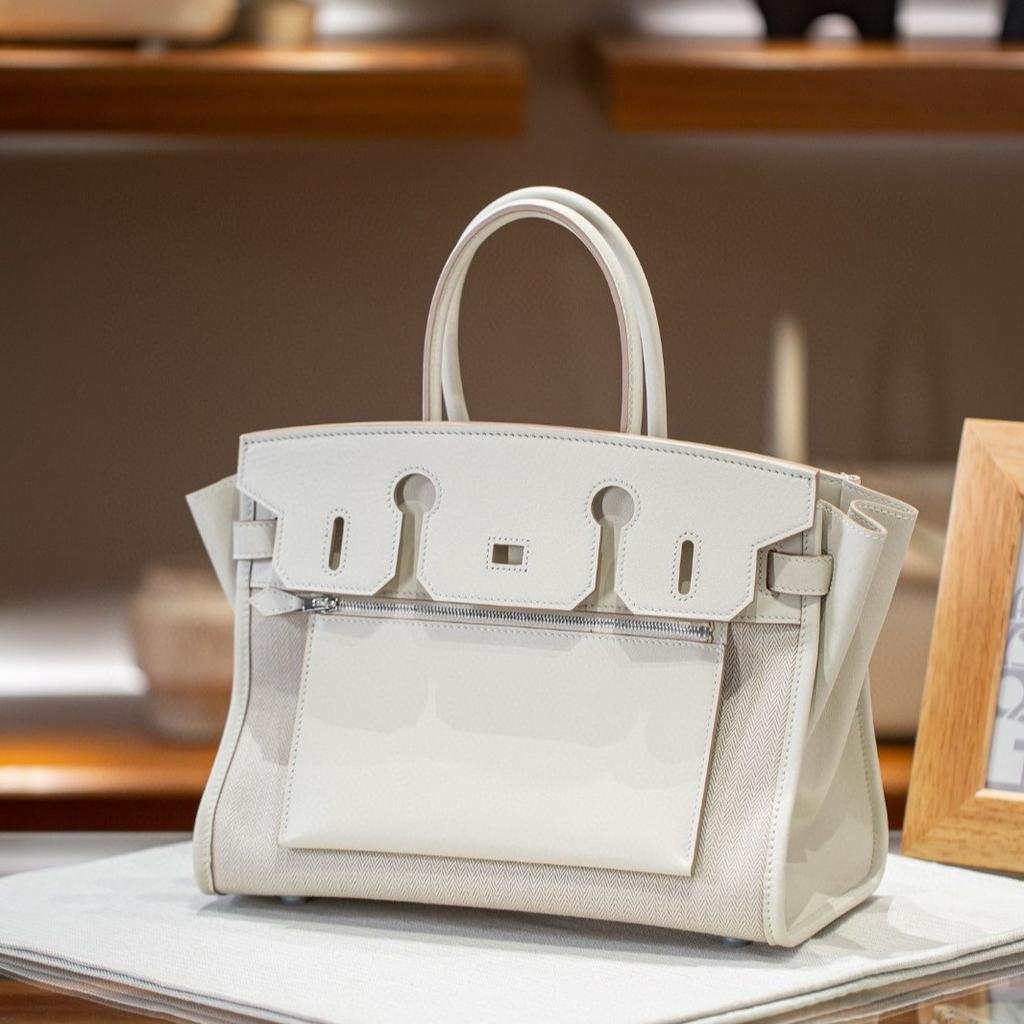 Cross-border first-layer cowhide canvas Shaffy thread oblique needle craft pair bag king platinum 30/35 genuine leather handbag