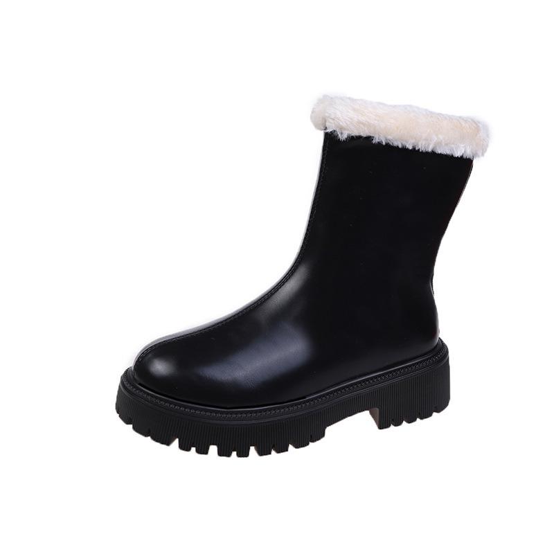 Thickened long tube boots for autumn and winter, new European and American style fashion, with velvet back zipper and frayed mouth, boots for women