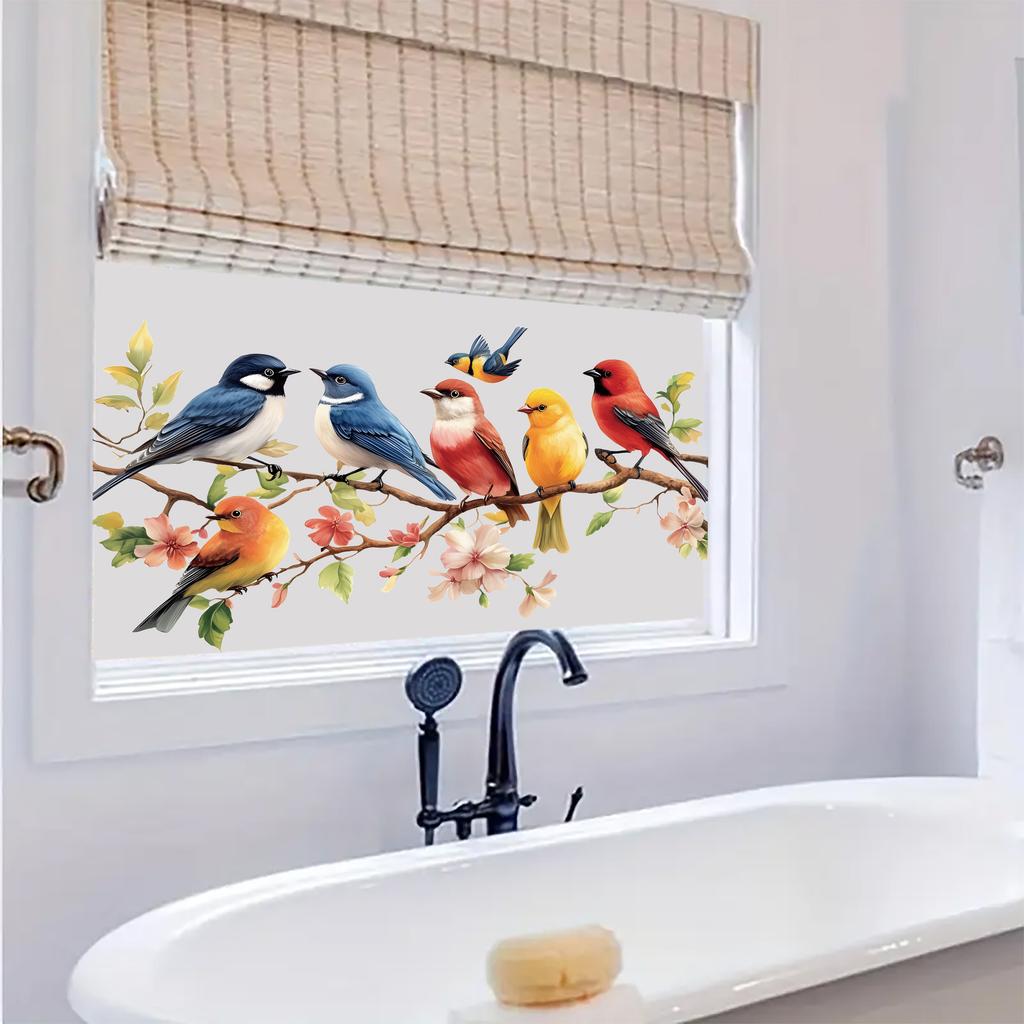 PVC Cute Adorable Bird Static Cling Window Sticker Removable Self-Adhesive for Kitchen Living Room Glass Home Decor Art