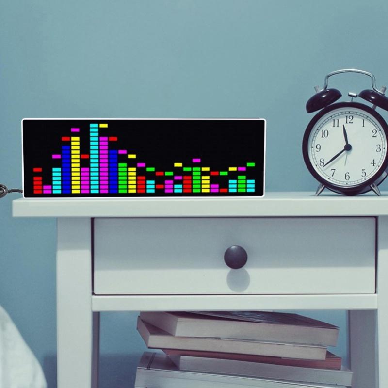LED Music Spectrum Display USB Powered RGB Colorful Voice Controlled Rhythm Light With Electronic Clock Function