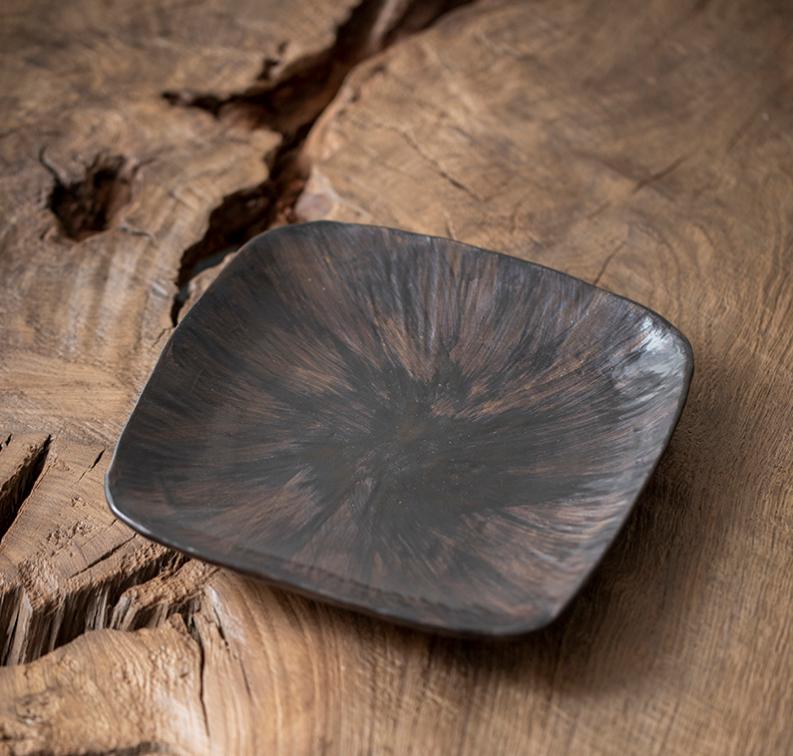 Piatto Rotondo in Gres Stoneware Retrò Vassoio per Frutta Piatto da Dessert Vassoio per Rinfreschi Piatto da Cena su Treppiede Alto Piatti in Ceramica Bianco e Nero