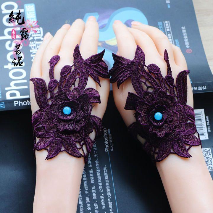 

Вышитые перчатки летние тонкие короткие эластичные кружевные наручные перчатки для женщин дышащий чехол для запястья wrist about 16 cm фиолетовый