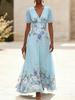 2026 new European and American women's clothing perspective short-sleeved V-neck digital printing long dress flower fashion dress