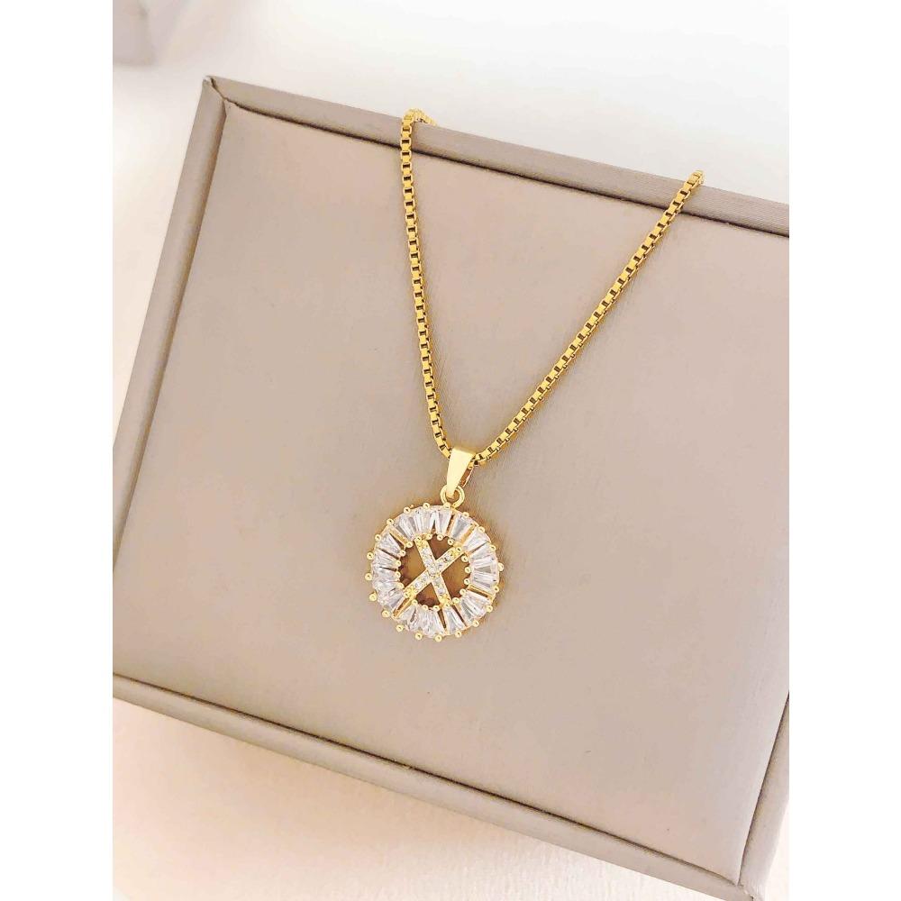 Necklace Does Not Fade, Women's Summer Square Circle Letter Necklace, Titanium Steel Necklace, Versatile High-end Clavicle Chain