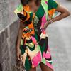 Women's V-Neck Short Sleeve Tie-Waist Floral Print Casual Summer Dress with Asymmetrical Hem