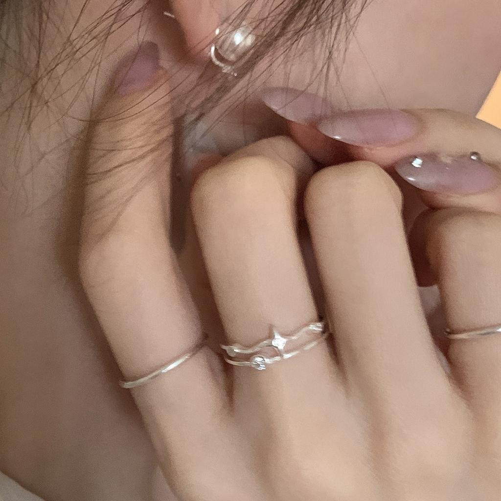 Slender tetragonal synthetic zircon double-layer S ring design sense does not fade index finger ring