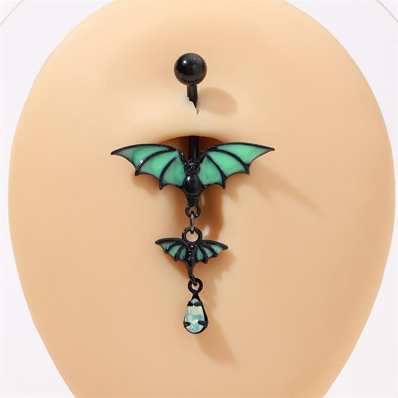 1pc 316L Stainless Steel Luminous Bat Water Drop Pendant Piercing Navel Ring Same Style for Men and Women Casual Charm Bar Dance