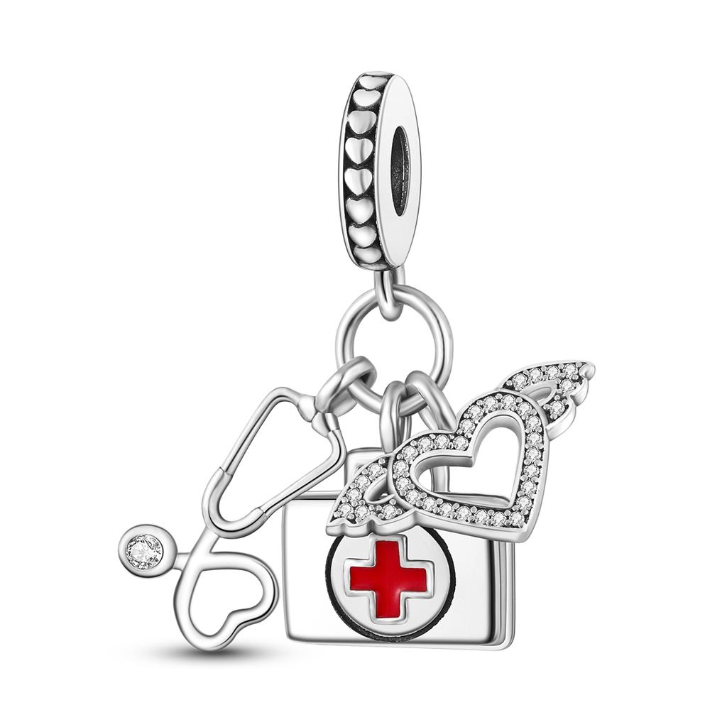Orstarry S925 Silver Charm Medical Care Love Doctor Nurse Stethoscope Pendant For Bracelet DIY Jewelry Making