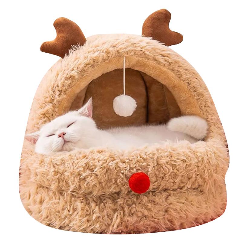 Winter Cozy Insulated Pet House Quilted Fluffy Bed for Cats Christmas Pet Gift Warmth Scented Plush Dogs House Large Capacity