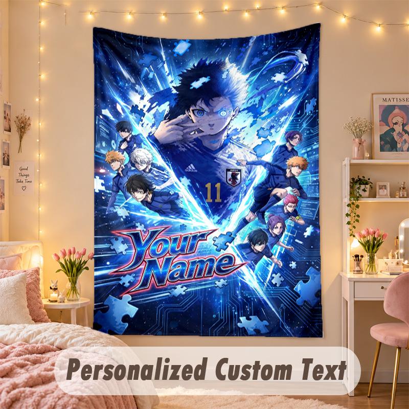Custom Personalized Tapestry,Blue Lock Print Custom Name Text Wall Art Hanging for Bedroom