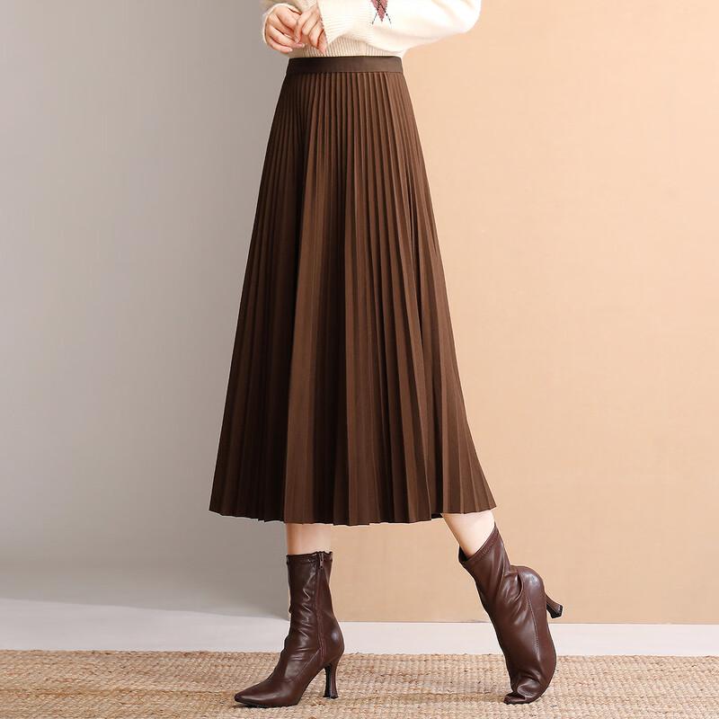 Bailuyu Autumn/Winter High-Waist Pleated Knit Midi Skirt