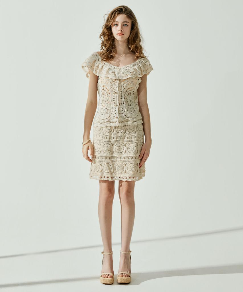 VIKINI VENDER Wesley Crochet Mini Skirt - Beige