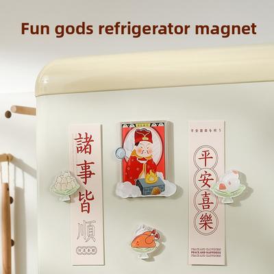 Autocollants Magnétiques Créatifs pour la Maison, Mignons Dieu de la Richesse, Dieu de la Cuisine et Entremetteur Autocollants Magnétiques